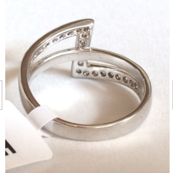 Silver Art Deco Cocktail Ring Size 6 7 9 Cubic Zirconia Rhodium Plated Geometric - Picture 5 of 7